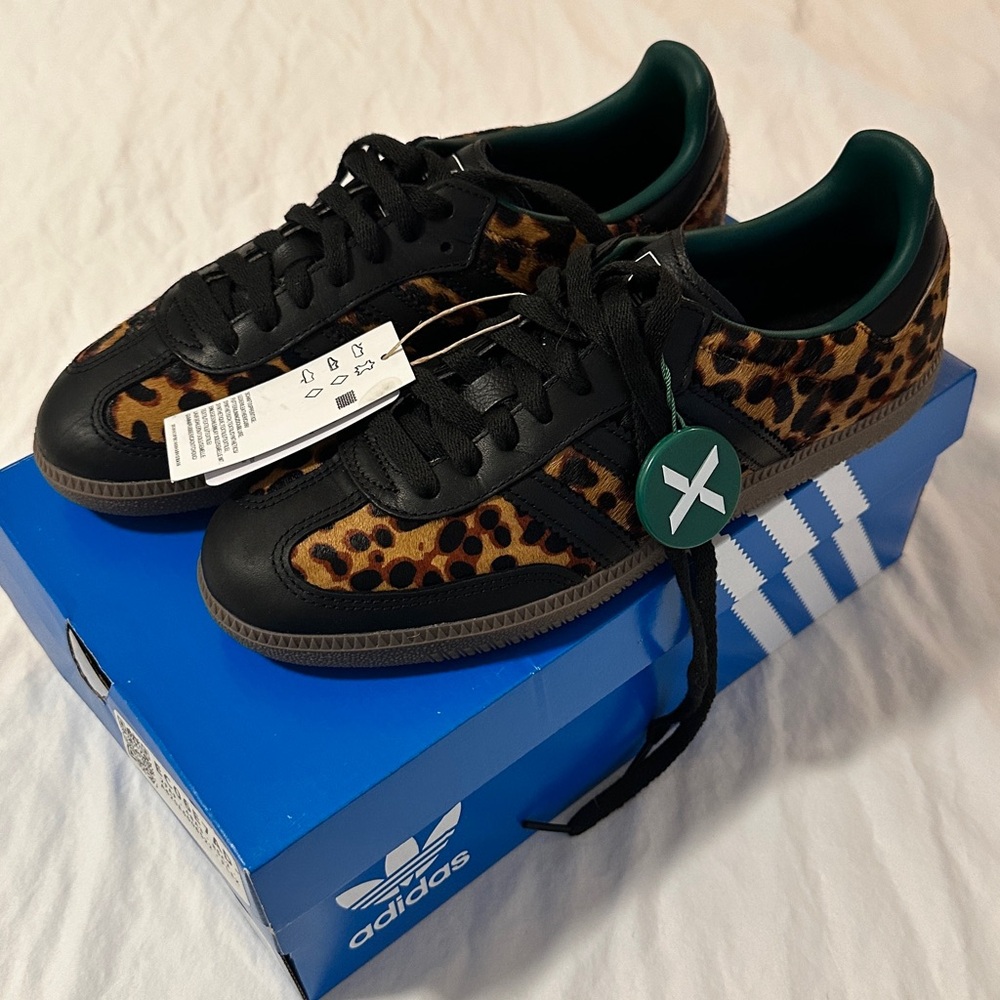 Adidas Women's Samba OG Leopard Core Black/Collegiate Green/Cream White
